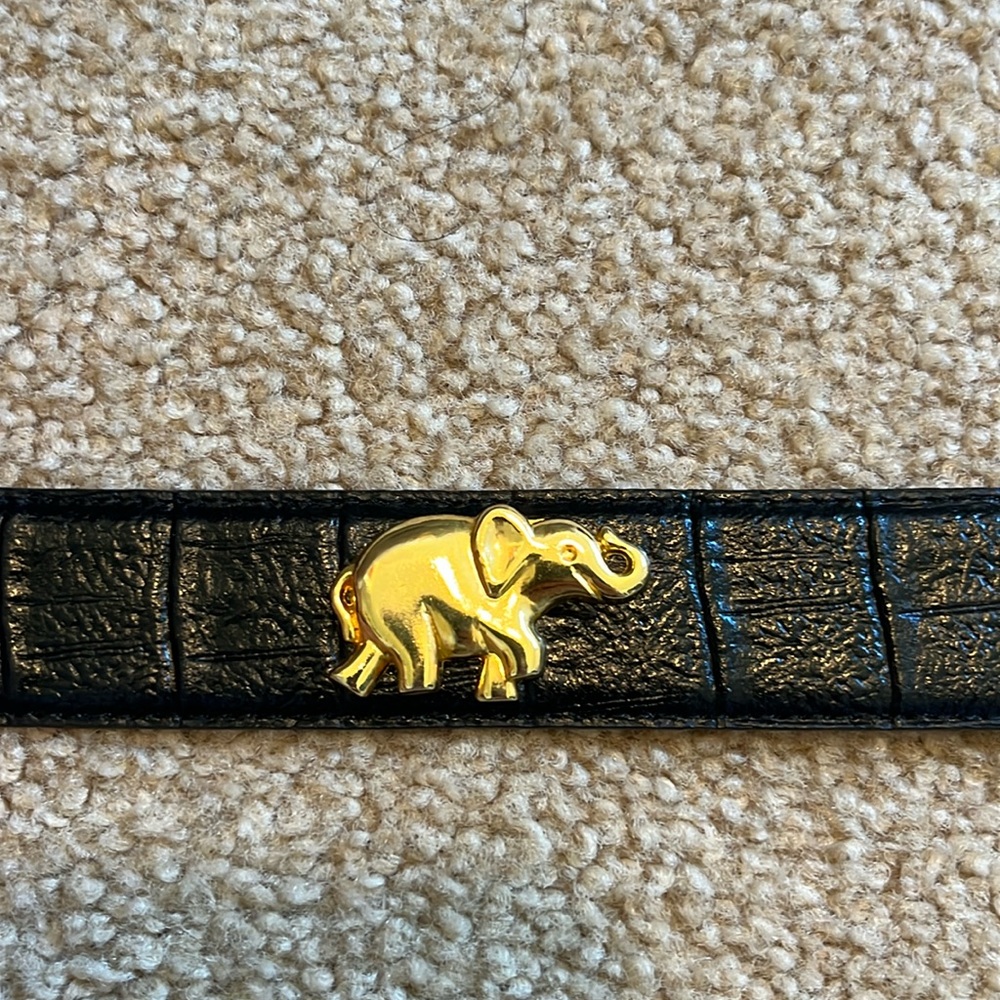 Black leather belt with gold animals -X-Large - 42 inches from buckle to tip - Picture 2 of 8